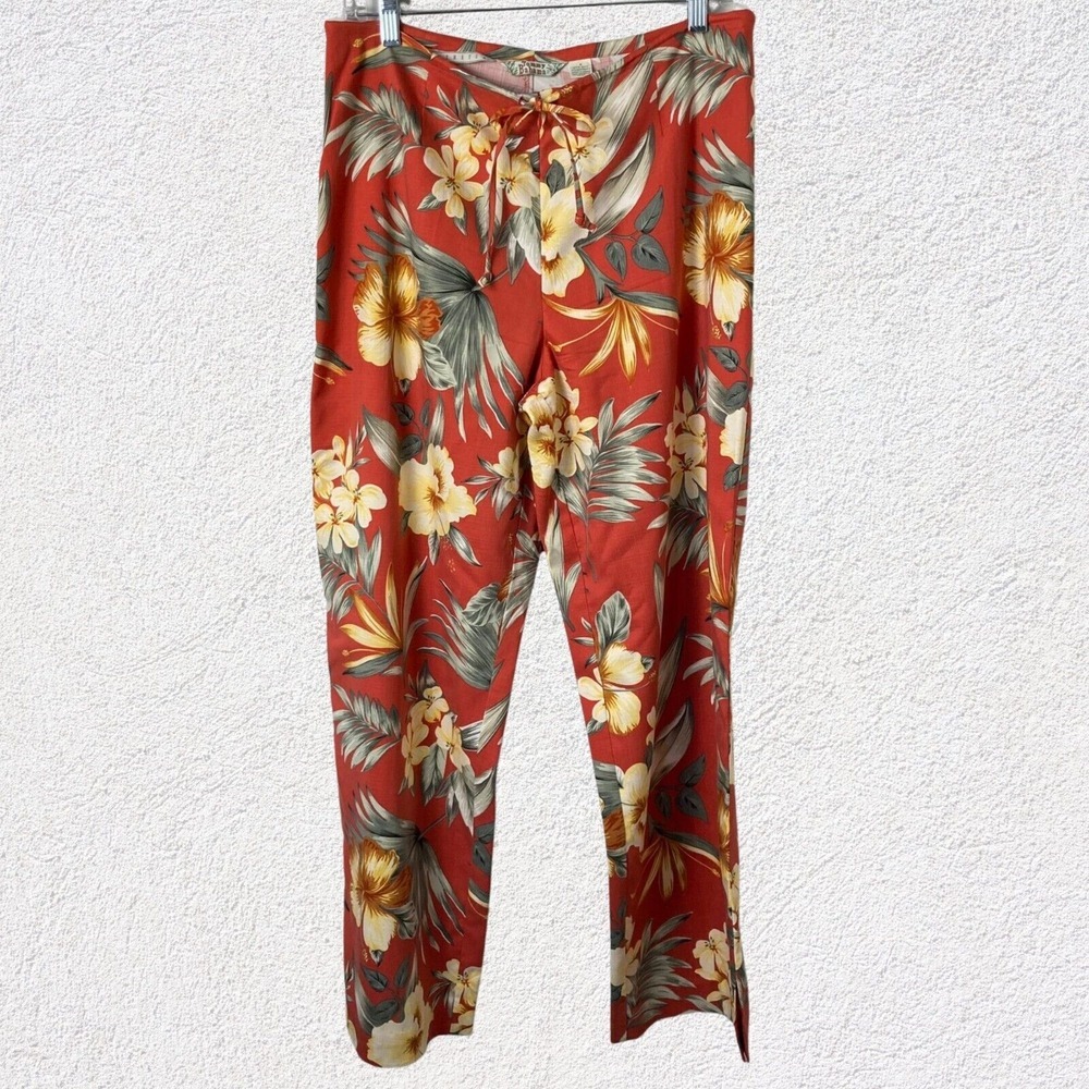 Tommy Bahama Stretch Women 8 Tropical Red Floral Silk Pants Zipper Tie Resort